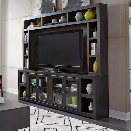 Contemporary 97" Console and Hutch with Open Shelving